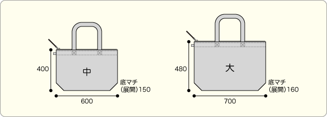 不織布袋/既製品/ファスナー付き袋の寸法図